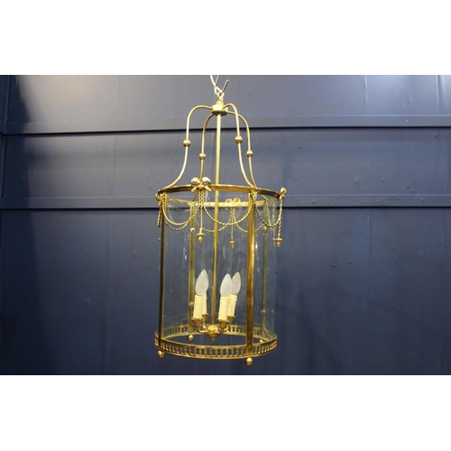 898 - Solid brass circular lantern in the Sheraton style {H 80cm x Dia 40cm}. { not on site for viewing }.