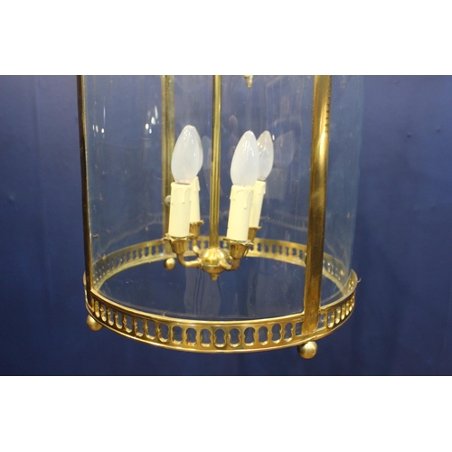 898 - Solid brass circular lantern in the Sheraton style {H 80cm x Dia 40cm}. { not on site for viewing }.