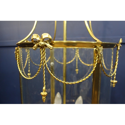 898 - Solid brass circular lantern in the Sheraton style {H 80cm x Dia 40cm}. { not on site for viewing }.