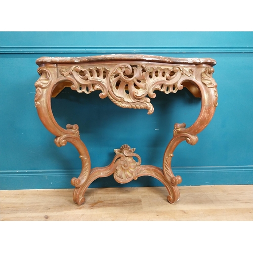 901 - 19th C. ornate gilded wood console table with marble top. {87 cm H x 114 cm W  x 43 cm D}.