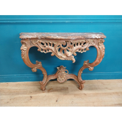 901 - 19th C. ornate gilded wood console table with marble top. {87 cm H x 114 cm W  x 43 cm D}.