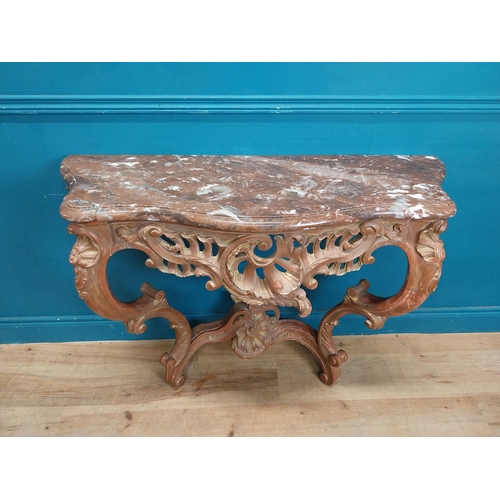 901 - 19th C. ornate gilded wood console table with marble top. {87 cm H x 114 cm W  x 43 cm D}.