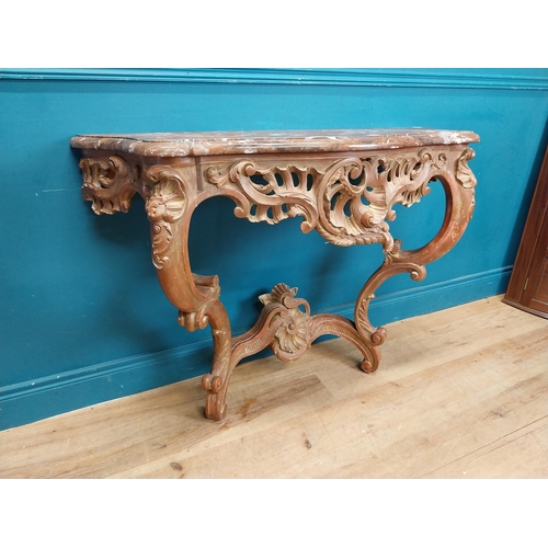 901 - 19th C. ornate gilded wood console table with marble top. {87 cm H x 114 cm W  x 43 cm D}.