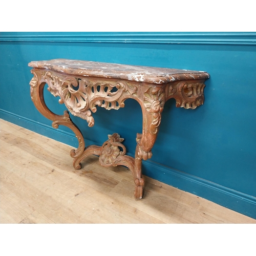 901 - 19th C. ornate gilded wood console table with marble top. {87 cm H x 114 cm W  x 43 cm D}.