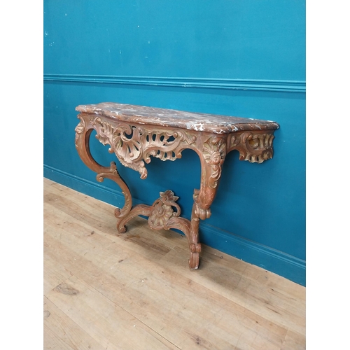 901 - 19th C. ornate gilded wood console table with marble top. {87 cm H x 114 cm W  x 43 cm D}.