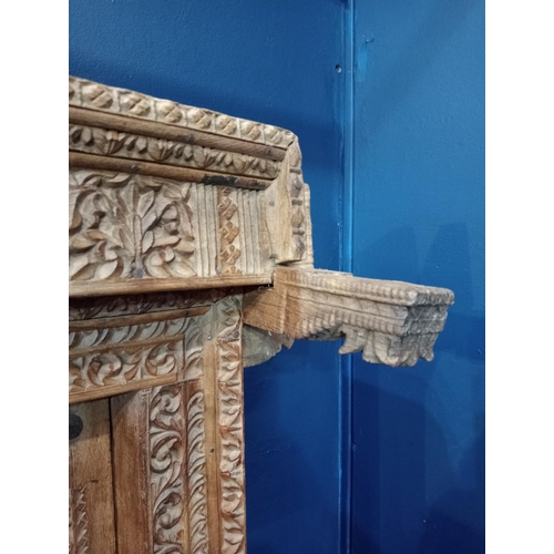 902 - Wooden temple door heavy carved with metal panels and studding {H 180cm x W 120cm x D 40cm }. { not ... 