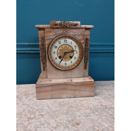 907 - 19th C. onyx mantle clock {26 cm H x 20 cm W x 12 cm D}.