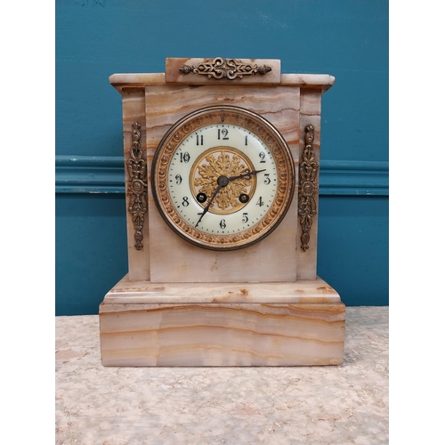 907 - 19th C. onyx mantle clock {26 cm H x 20 cm W x 12 cm D}.