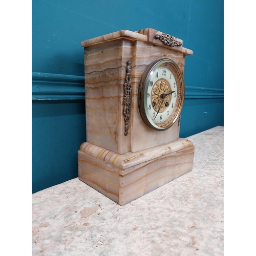 907 - 19th C. onyx mantle clock {26 cm H x 20 cm W x 12 cm D}.