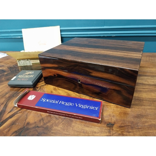 91 - Coromandel wood cigar Humidor with box of No 5 Montecristo Habana cigars. {11 cm H x 28 cm W x 24 cm... 