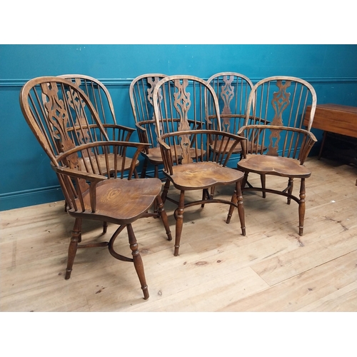 922 - Set of six early 20th C. ash and elm Windsor armchairs raised on carved legs {106 cm H x 58 cm W x 5... 