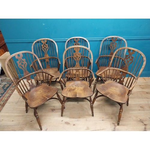 922 - Set of six early 20th C. ash and elm Windsor armchairs raised on carved legs {106 cm H x 58 cm W x 5... 