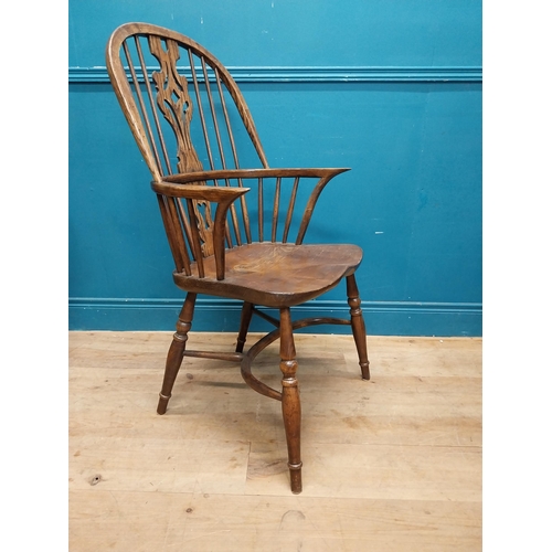 922 - Set of six early 20th C. ash and elm Windsor armchairs raised on carved legs {106 cm H x 58 cm W x 5... 