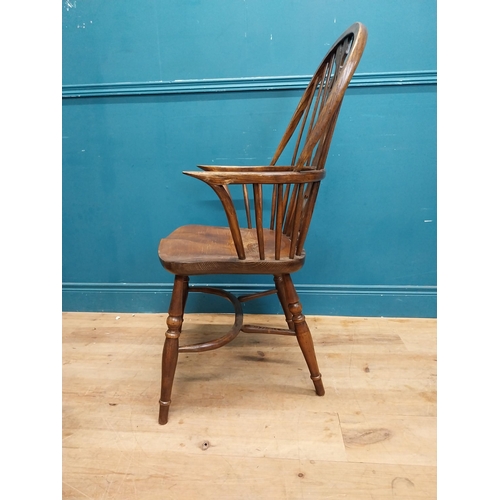 922 - Set of six early 20th C. ash and elm Windsor armchairs raised on carved legs {106 cm H x 58 cm W x 5... 