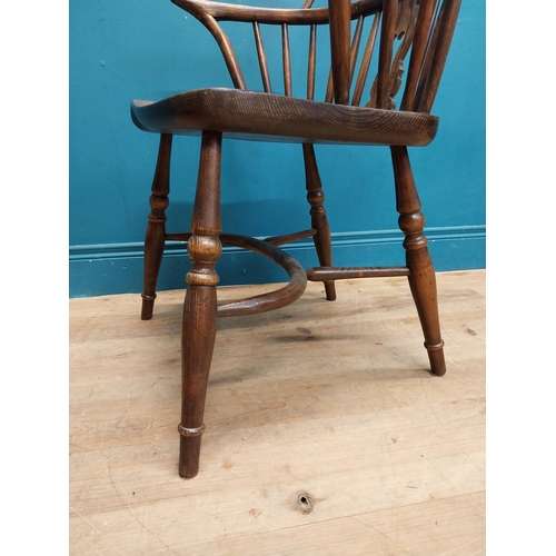 922 - Set of six early 20th C. ash and elm Windsor armchairs raised on carved legs {106 cm H x 58 cm W x 5... 