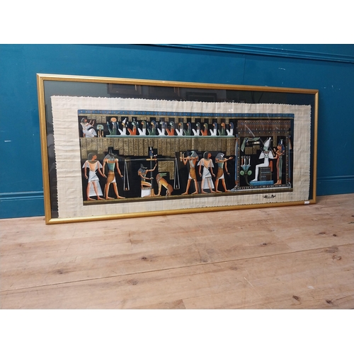 924 - Egyptian Papyrus paper art mounted in gilt frame {80 cm H x 175 cm W}.