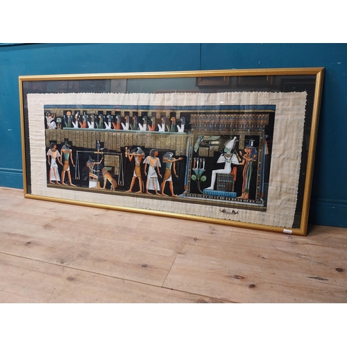 924 - Egyptian Papyrus paper art mounted in gilt frame {80 cm H x 175 cm W}.