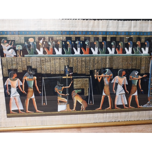 924 - Egyptian Papyrus paper art mounted in gilt frame {80 cm H x 175 cm W}.