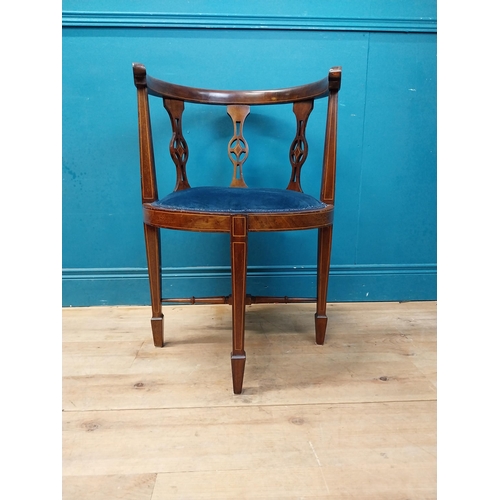 925 - Edwardian mahogany and satinwood arm chair with velvet upholstered seat [76 cm H x 52 cm W x 56 cm D... 