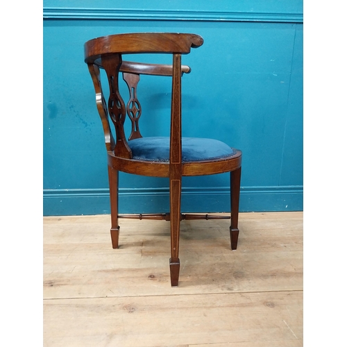 925 - Edwardian mahogany and satinwood arm chair with velvet upholstered seat [76 cm H x 52 cm W x 56 cm D... 