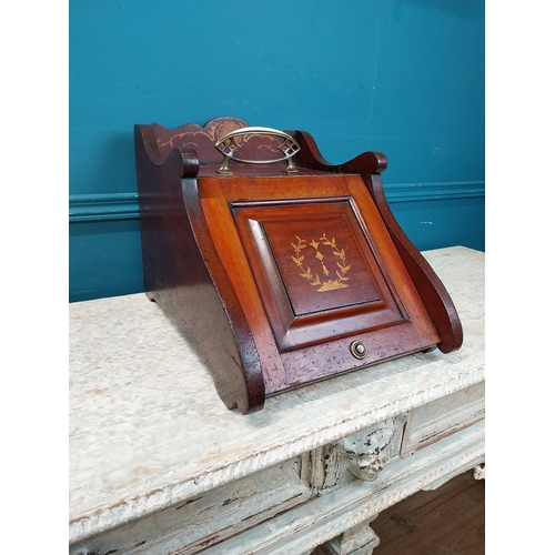 926 - Arts and Crafts mahogany coal box {32 cm H x 35 cm W x 50 cm D}.