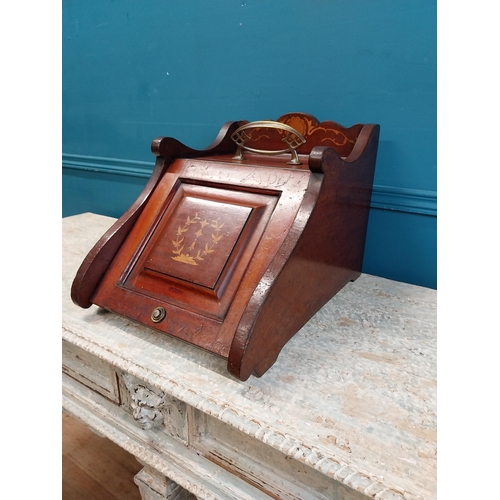 926 - Arts and Crafts mahogany coal box {32 cm H x 35 cm W x 50 cm D}.