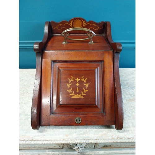 926 - Arts and Crafts mahogany coal box {32 cm H x 35 cm W x 50 cm D}.