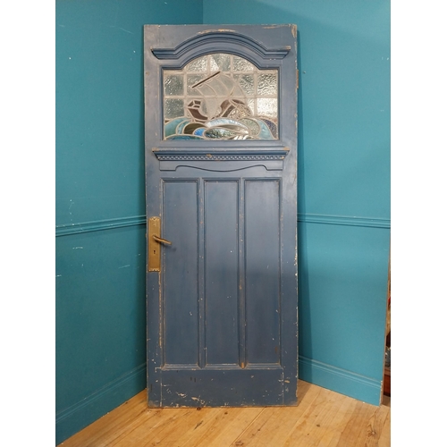 936 - Art Nouveau painted wooden front door with stained glass panel {204 cm H x 81 cm W}.