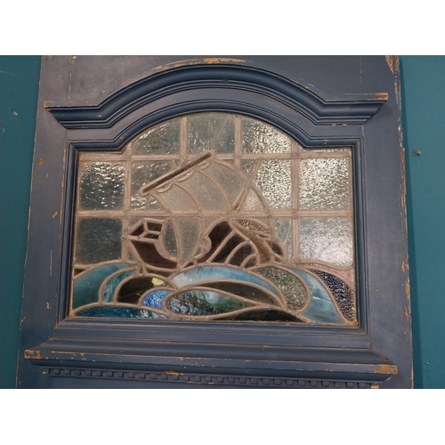 936 - Art Nouveau painted wooden front door with stained glass panel {204 cm H x 81 cm W}.