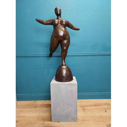 94 - Exceptional quality contemporary bronze sculpture of a curvy Lady raised on slate base {170 cm H x 7... 