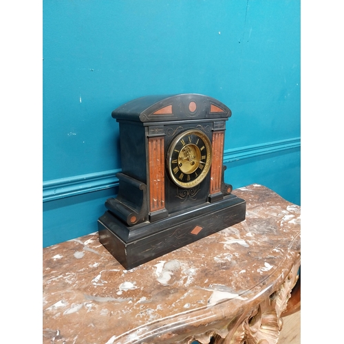 940 - 19th C. slate mantle clock. {38 cm H x 41 cm W x 15 cm D}.