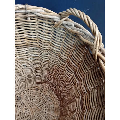 944 - Wicker laundry basket {H 80cm x Dia 74cm}. { not on site for viewing }.