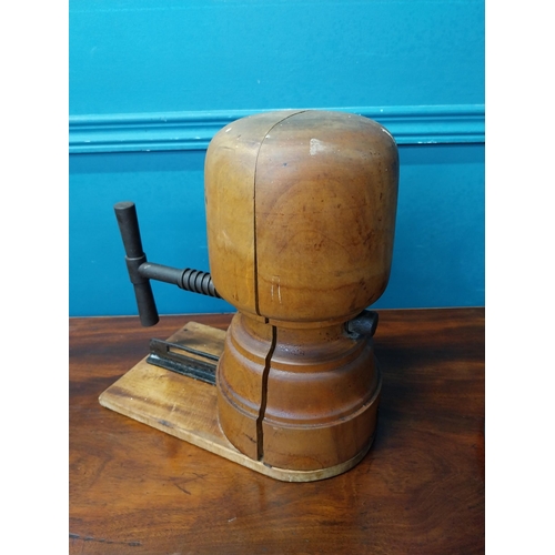 948 - Early 20th C. wooden and metal hat stretcher - hat not included {30 cm H x 30 cm W x 17 cm D}.