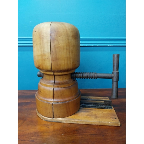 948 - Early 20th C. wooden and metal hat stretcher - hat not included {30 cm H x 30 cm W x 17 cm D}.