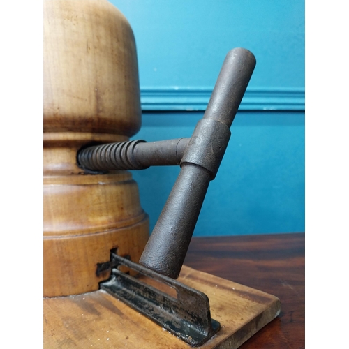 948 - Early 20th C. wooden and metal hat stretcher - hat not included {30 cm H x 30 cm W x 17 cm D}.