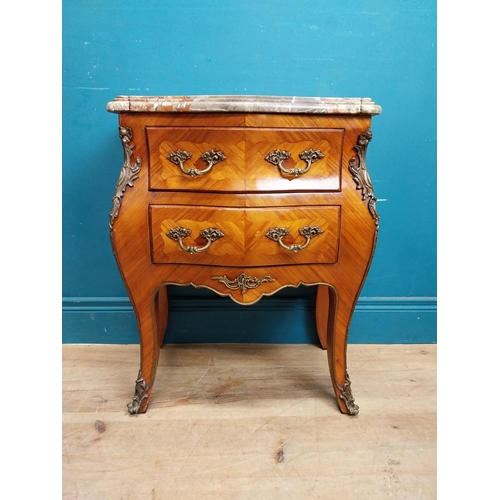 949 - 19th C. kingwood two drawer bedside cabinet with marble top. {66 cm H x 56 cm W x 35 cm D}.