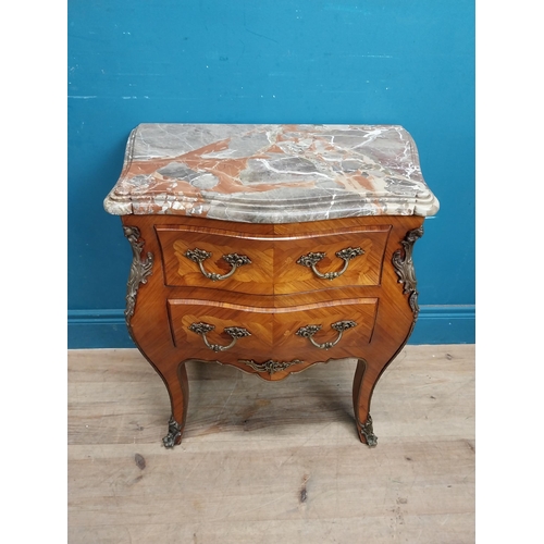 949 - 19th C. kingwood two drawer bedside cabinet with marble top. {66 cm H x 56 cm W x 35 cm D}.