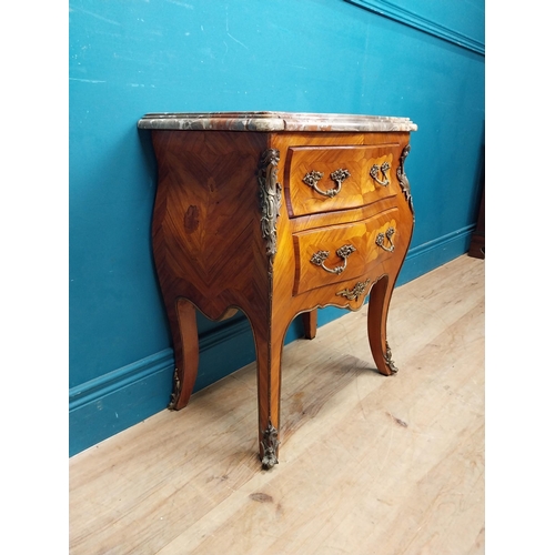 949 - 19th C. kingwood two drawer bedside cabinet with marble top. {66 cm H x 56 cm W x 35 cm D}.