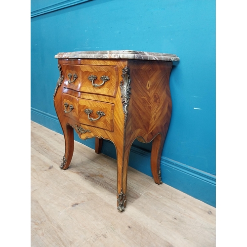 949 - 19th C. kingwood two drawer bedside cabinet with marble top. {66 cm H x 56 cm W x 35 cm D}.