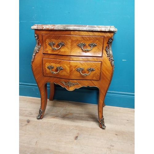 949 - 19th C. kingwood two drawer bedside cabinet with marble top. {66 cm H x 56 cm W x 35 cm D}.