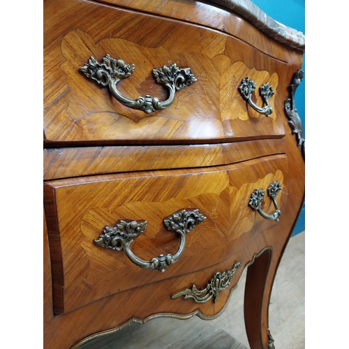 949 - 19th C. kingwood two drawer bedside cabinet with marble top. {66 cm H x 56 cm W x 35 cm D}.