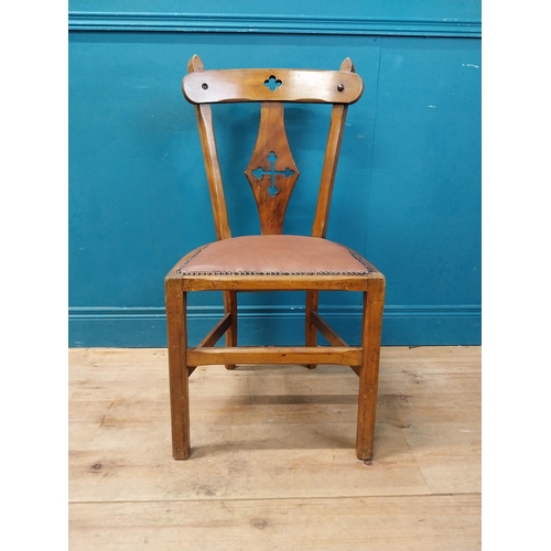 951 - 1930s oak side chair with leather upholstered seat {90 cm H x 44 cm W x 40 cm D}.