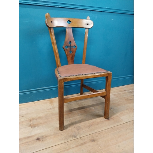 951 - 1930s oak side chair with leather upholstered seat {90 cm H x 44 cm W x 40 cm D}.