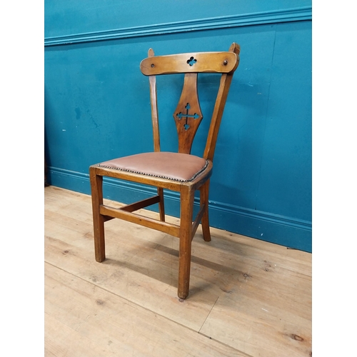 951 - 1930s oak side chair with leather upholstered seat {90 cm H x 44 cm W x 40 cm D}.