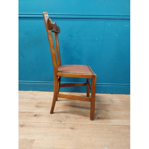 951 - 1930s oak side chair with leather upholstered seat {90 cm H x 44 cm W x 40 cm D}.