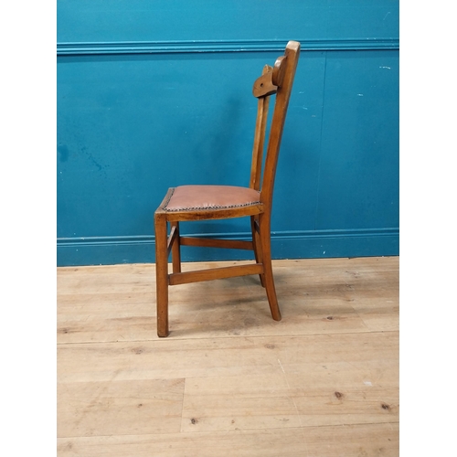 951 - 1930s oak side chair with leather upholstered seat {90 cm H x 44 cm W x 40 cm D}.