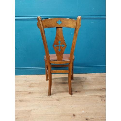 951 - 1930s oak side chair with leather upholstered seat {90 cm H x 44 cm W x 40 cm D}.