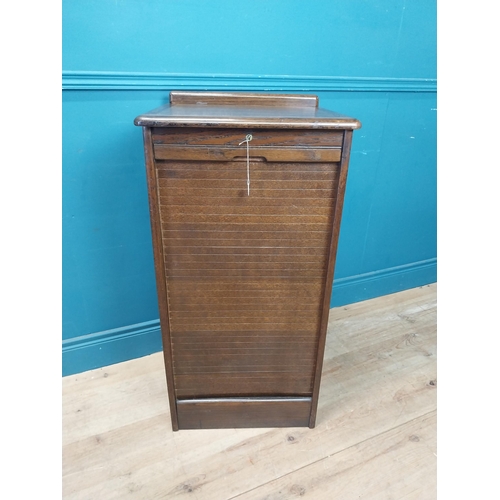 952 - 1940s oak tambour door office cabinet {96 cm H x 50 cm W x 40 cm D}.