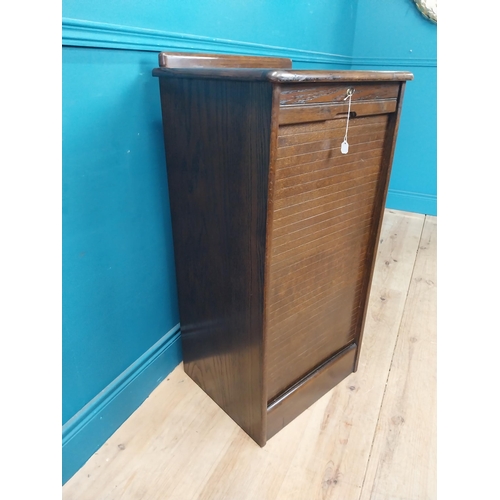 952 - 1940s oak tambour door office cabinet {96 cm H x 50 cm W x 40 cm D}.