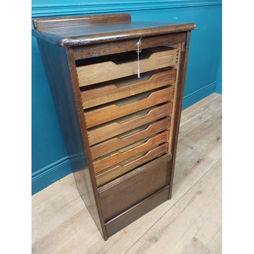 952 - 1940s oak tambour door office cabinet {96 cm H x 50 cm W x 40 cm D}.